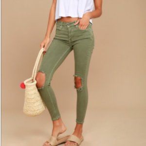 Free People Busted Olive Green Distressed Jeans